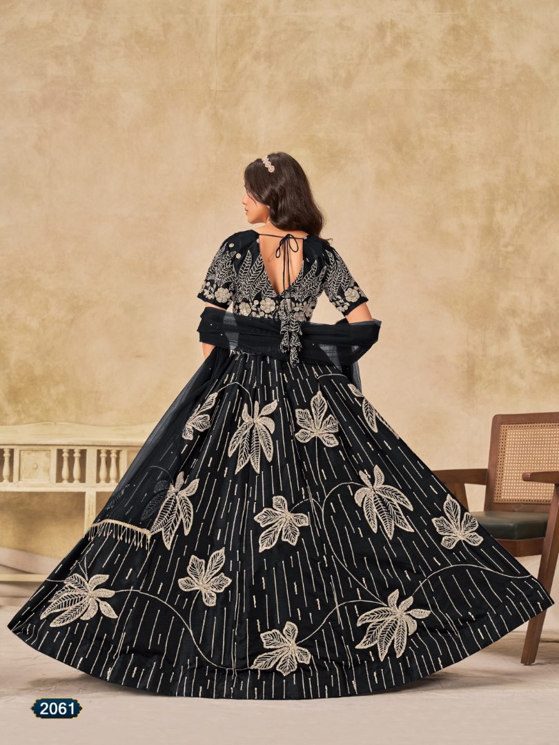 Black heavy art silk semi stitched lehenga choli with embroidery work