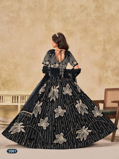 Black heavy art silk semi stitched lehenga choli with embroidery work