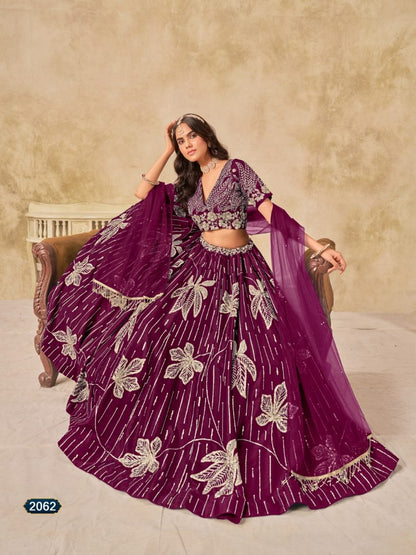 Maroon heavy art silk semi stitched lehenga choli with embroidery work