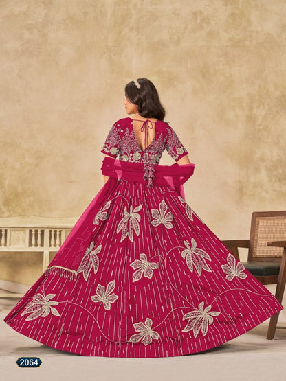 Magenta heavy art silk semi stitched lehenga choli with embroidery work
