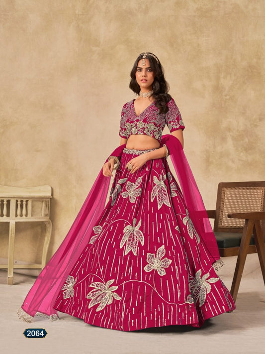 Magenta heavy art silk semi stitched lehenga choli with embroidery work