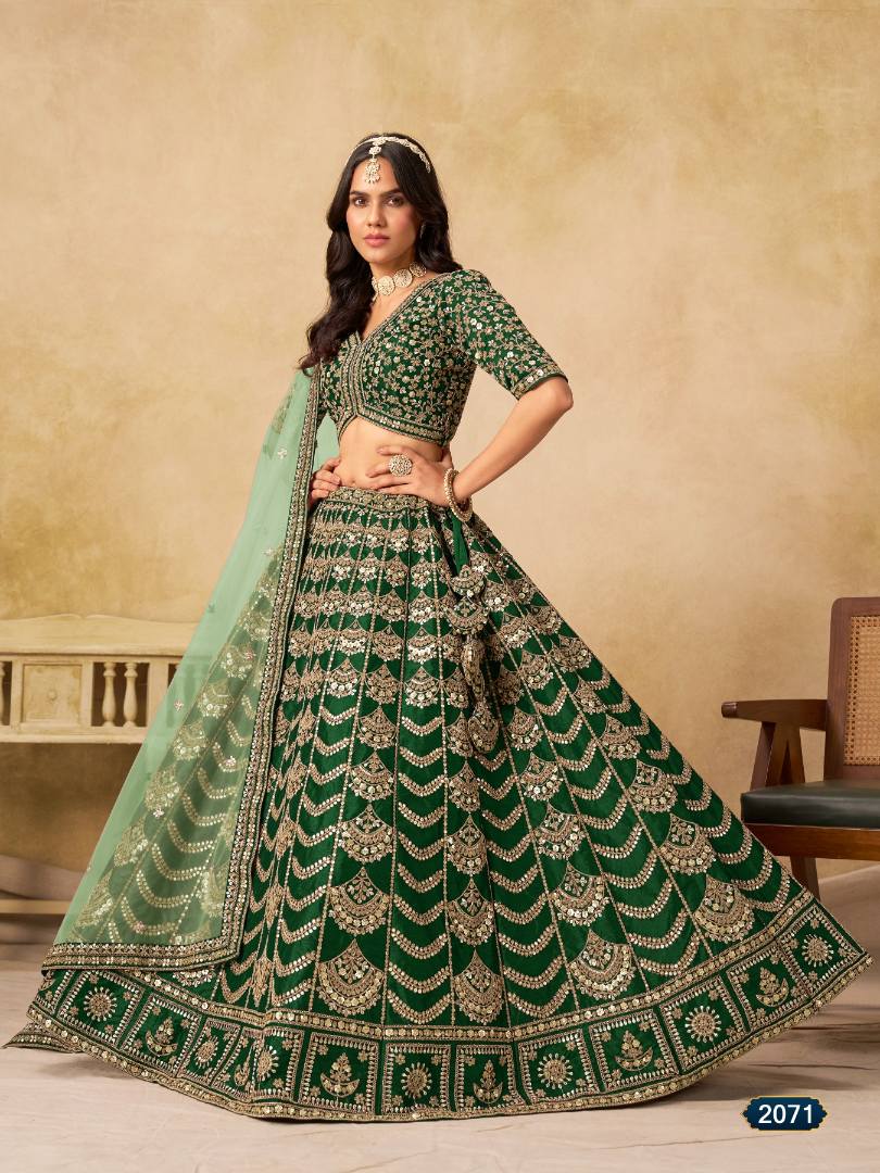 Mehendi Art Silk Semi Stitched Lehenga Choli with Heavy Embroidery Work