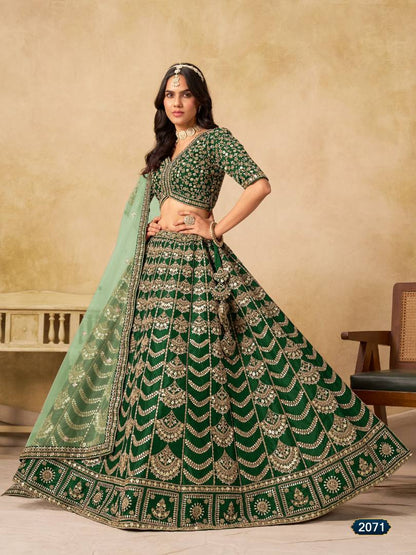 Mehendi Art Silk Semi Stitched Lehenga Choli with Heavy Embroidery Work
