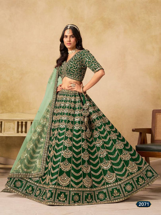 Mehendi Art Silk Semi Stitched Lehenga Choli with Heavy Embroidery Work