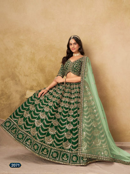 Mehendi Art Silk Semi Stitched Lehenga Choli with Heavy Embroidery Work