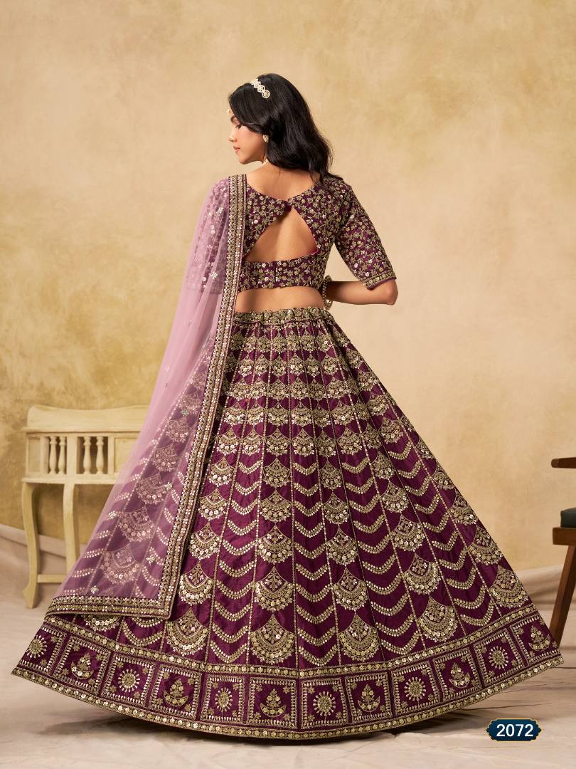 D Purple Art Silk Semi Stitched Lehenga Choli with Heavy Embroidery Work