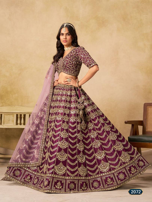 D Purple Art Silk Semi Stitched Lehenga Choli with Heavy Embroidery Work