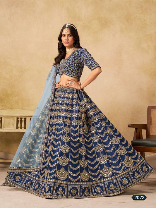 Teal Blue Art Silk Semi Stitched Lehenga Choli with Heavy Embroidery Work