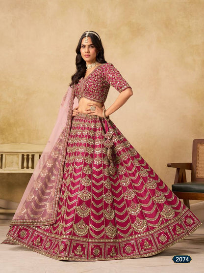 Maroon Art Silk Semi Stitched Lehenga Choli with Heavy Embroidery Work