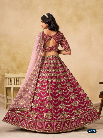 Maroon Art Silk Semi Stitched Lehenga Choli with Heavy Embroidery Work