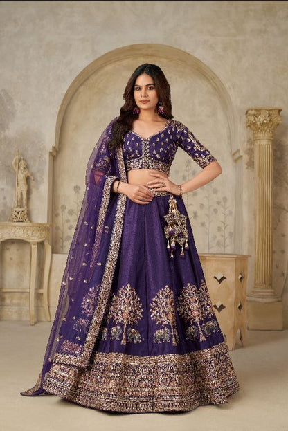 Royal Purple Wedding Lehenga with Elephant Motifs