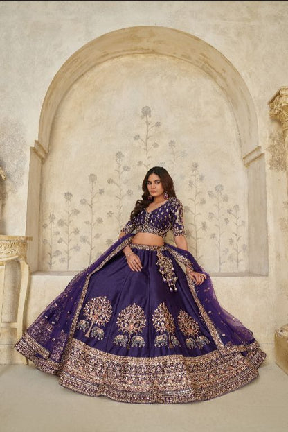 Royal Purple Wedding Lehenga with Elephant Motifs