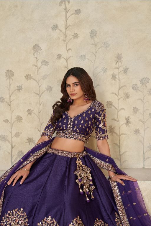 Royal Purple Wedding Lehenga with Elephant Motifs