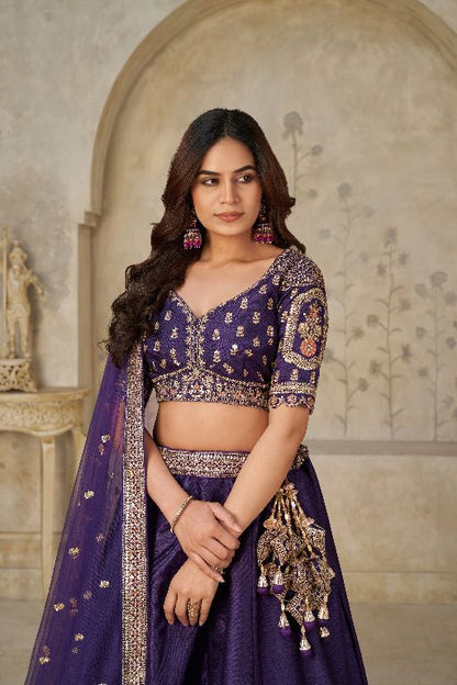 Royal Purple Wedding Lehenga with Elephant Motifs
