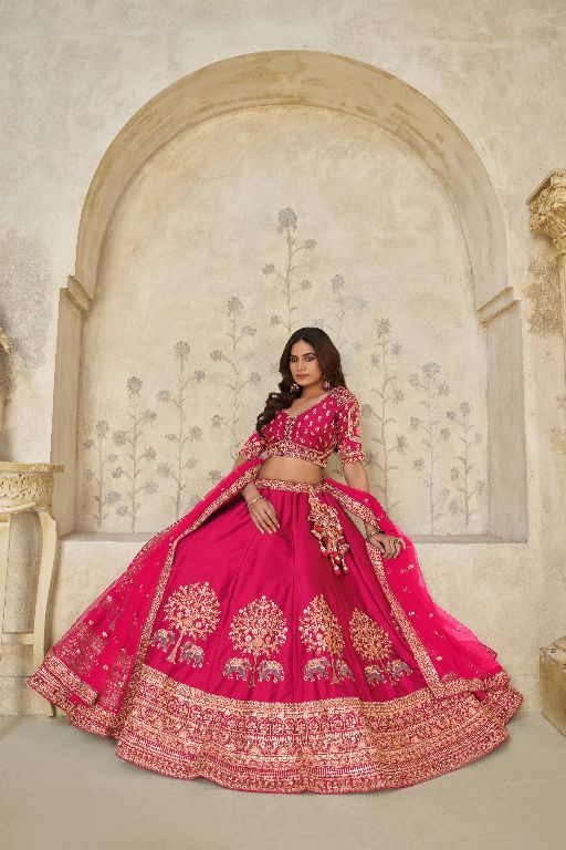 Hot Pink Bridal Ensemble with Elephant Motifs