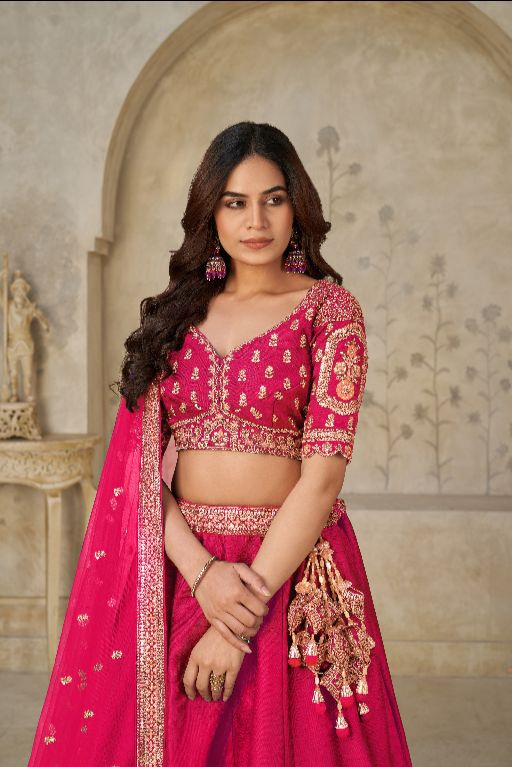 Hot Pink Bridal Ensemble with Elephant Motifs