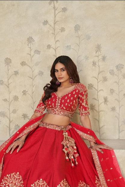 Red Bridal Ensemble with Elephant Motifs