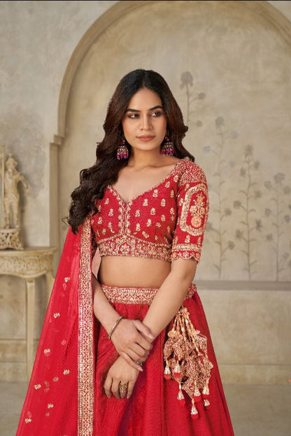 Red Bridal Ensemble with Elephant Motifs