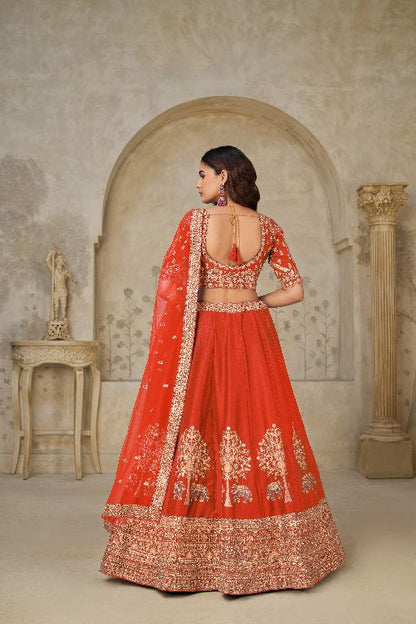 Trendy Rust Wedding Lehenga with Elephant Motifs