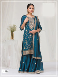 Teal Silk Semi stitched Wedding Suits
