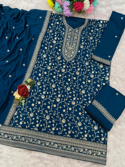 Teal Silk Semi stitched Wedding Suits