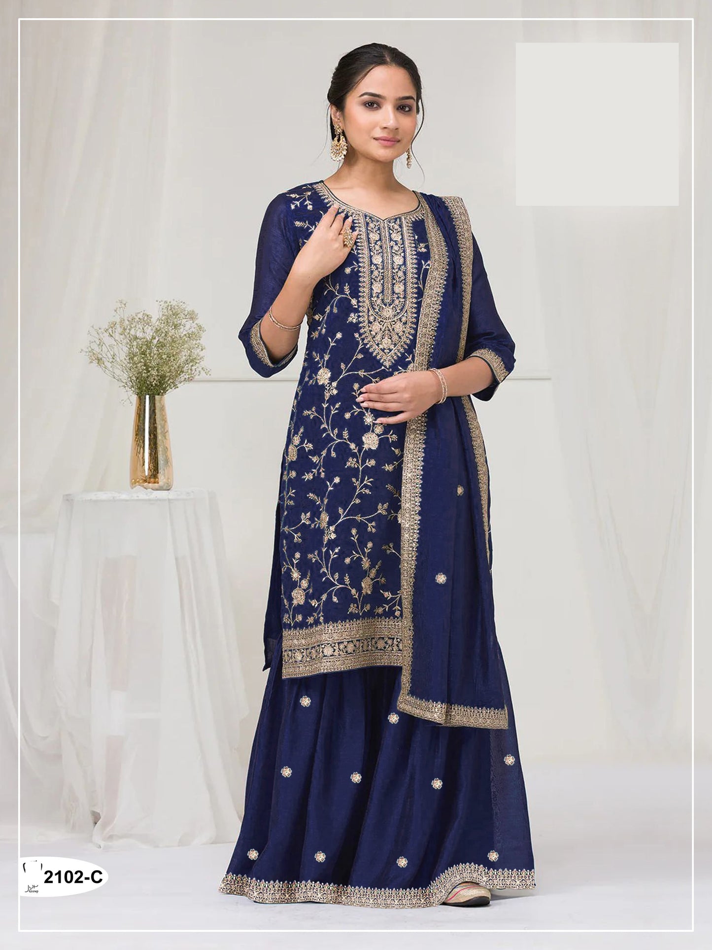 Navy Blue Silk Semi stitched Wedding Suits