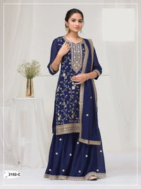 Navy Blue Silk Semi stitched Wedding Suits