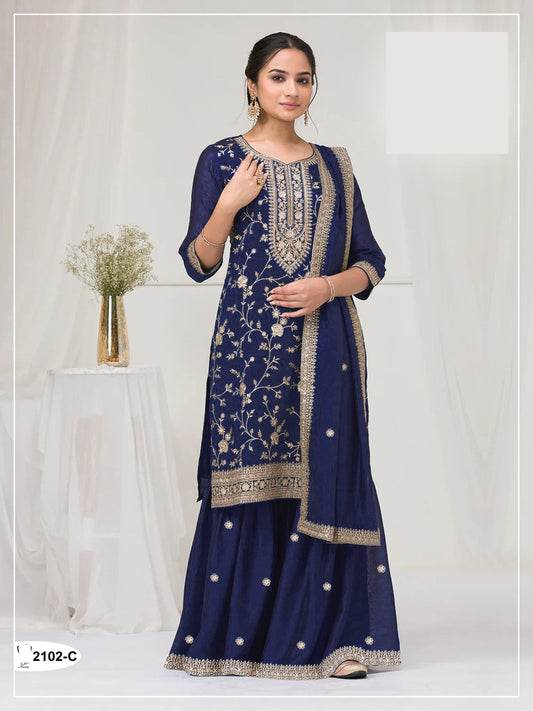 Navy Blue Silk Semi stitched Wedding Suits