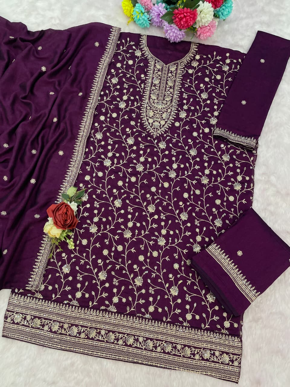 Wine Silk Semi stitched Wedding Suits