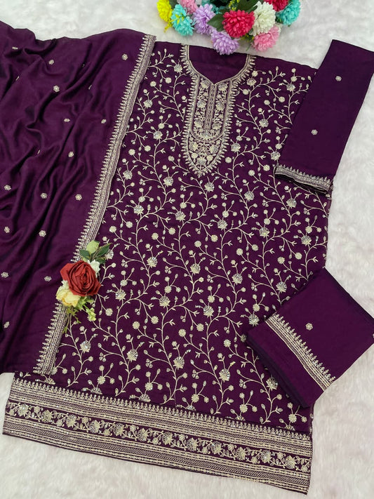 Wine Silk Semi stitched Wedding Suits