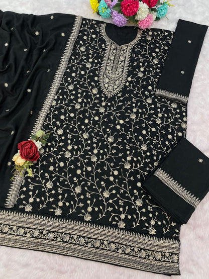 Black Silk Semi stitched Wedding Suits