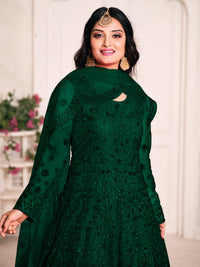 Green Embroidered Net Semi Stitched Anarkali Suit