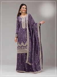 D Lavender Gold Crush Semi Stitched Suit with Embroidery & Sequence Work