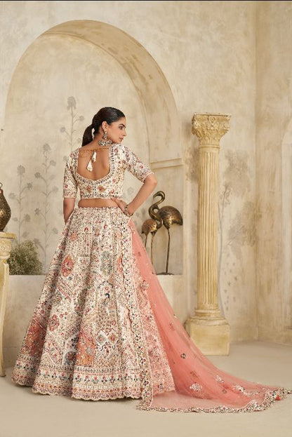 Intricately Embroidered Cream Zari Lehenga with Royal Motifs