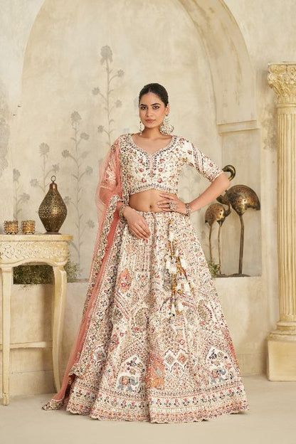 Intricately Embroidered Cream Zari Lehenga with Royal Motifs