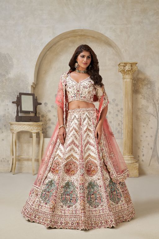 Designer Lehenga with Paisley Motifs & White Dori Work