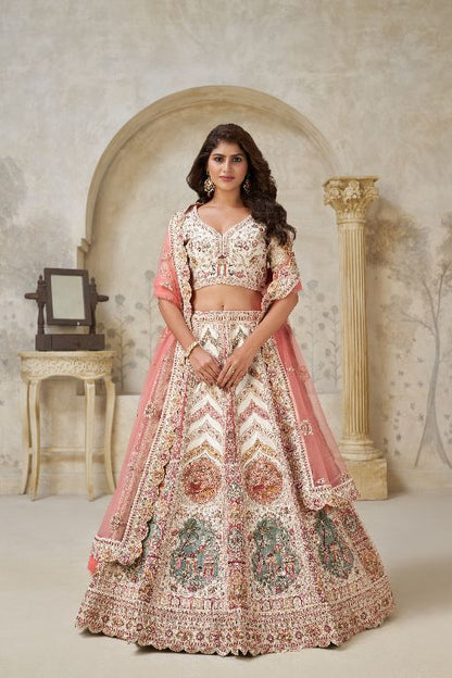 Designer Lehenga with Paisley Motifs & White Dori Work