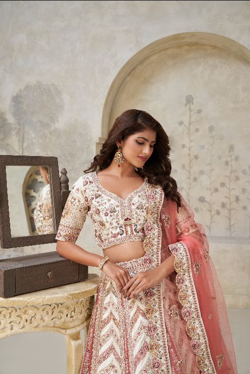 Designer Lehenga with Paisley Motifs & White Dori Work