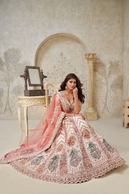 Designer Lehenga with Paisley Motifs & White Dori Work