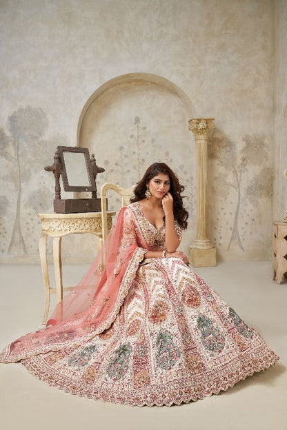 Designer Lehenga with Paisley Motifs & White Dori Work