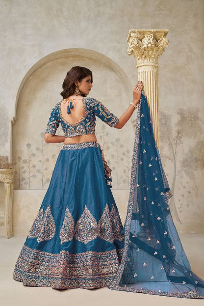 Teal Blue Elegant wedding lehenga with zariwork