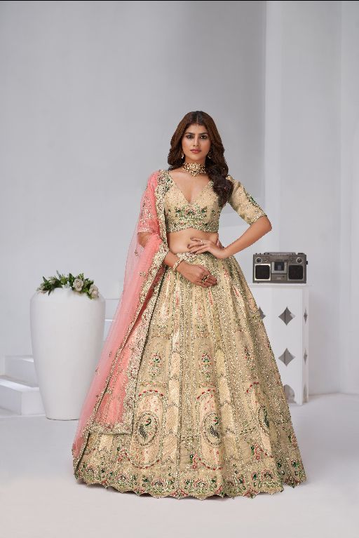 Designer Cream Raw Silk Lehenga for Festive Glam