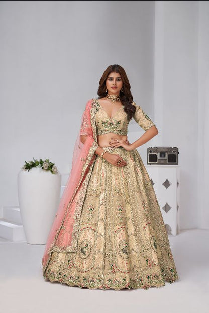 Designer Cream Raw Silk Lehenga for Festive Glam