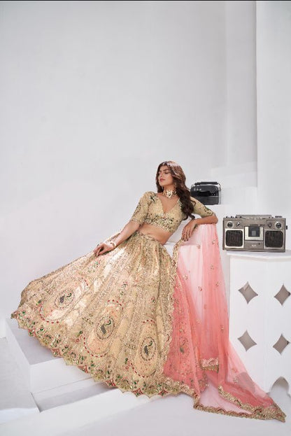 Designer Cream Raw Silk Lehenga for Festive Glam