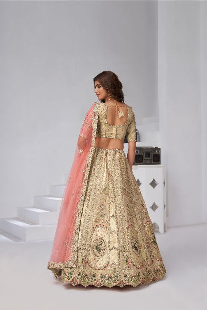 Designer Cream Raw Silk Lehenga for Festive Glam
