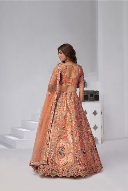 Grace in Rust – Elegant Lehenga with Golden Detailing
