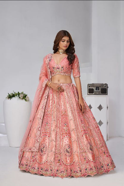 Pink Perfection: Raw Silk Bridal Lehenga