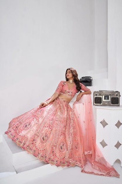 Pink Perfection: Raw Silk Bridal Lehenga