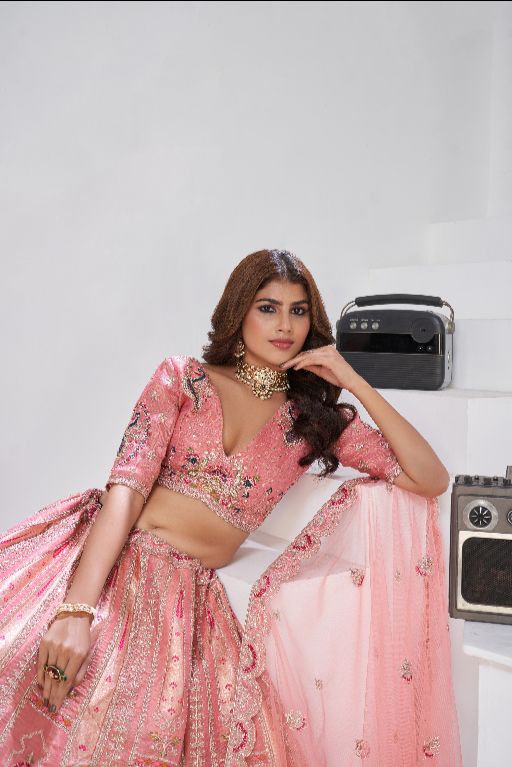 Pink Perfection: Raw Silk Bridal Lehenga