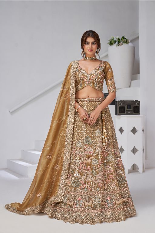Designer Bridal Lehenga with Temple, Auspicious Cow Motifs for a Traditional Look
